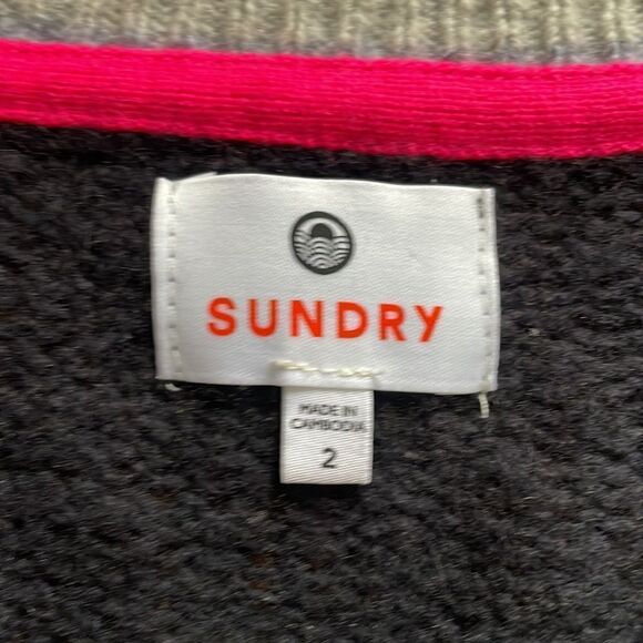 Sundry Contrast Stripe Cardigan Tennis Varsity Preppy Navy Wool Cashmere - Picture 2 of 8